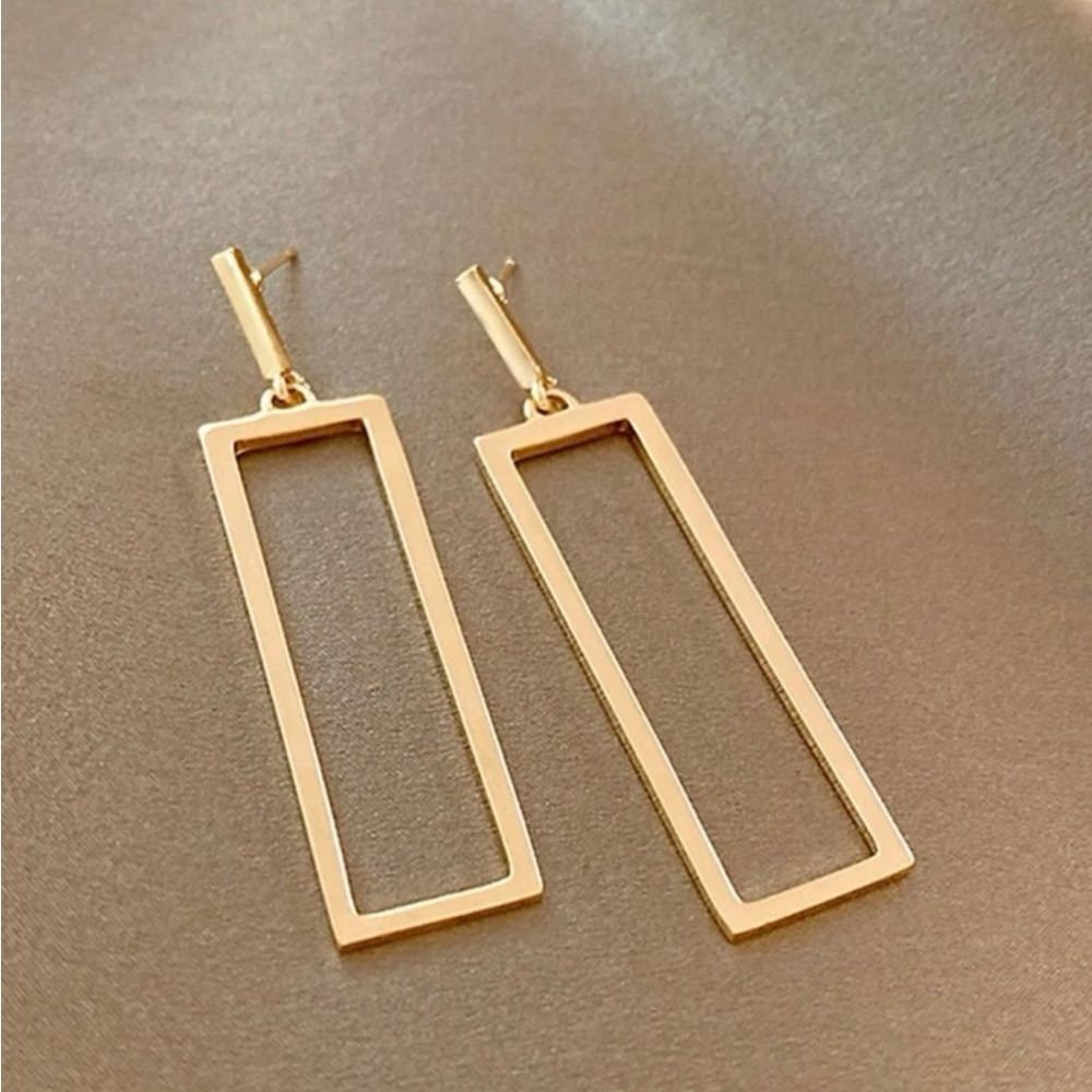 14k gold plated rectangle drop earrings